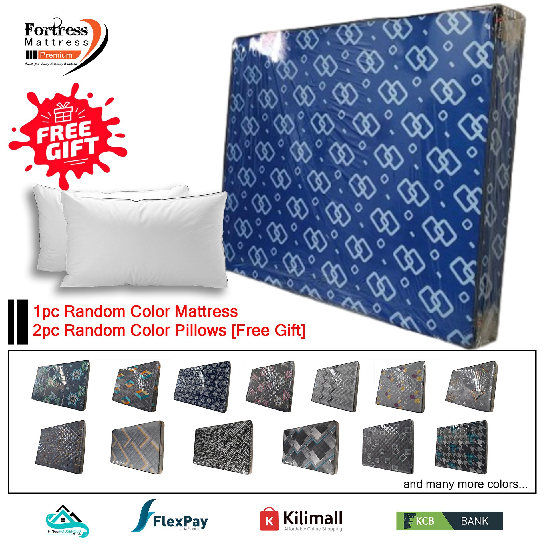 6x6ft Fortress Furnished Fibre Mattress [Random Color Dispatch] + 2pc Free Pillows - Long Lasting - High Density- High Quality - Furnished Mattress