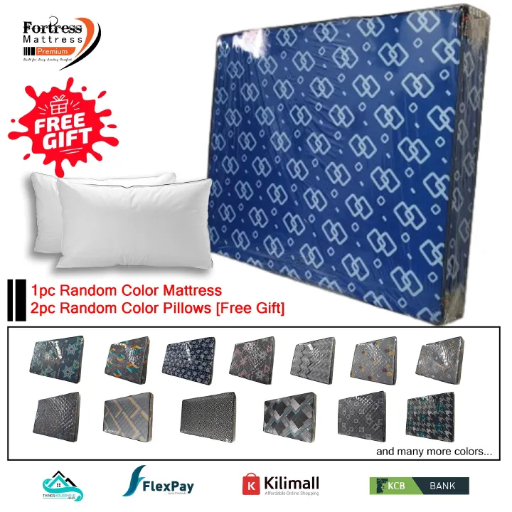 6x6ft Fortress Furnished Fibre Mattress [Random Color Dispatch] + 2pc Free Pillows - Long Lasting - High Density- High Quality - Furnished Mattress