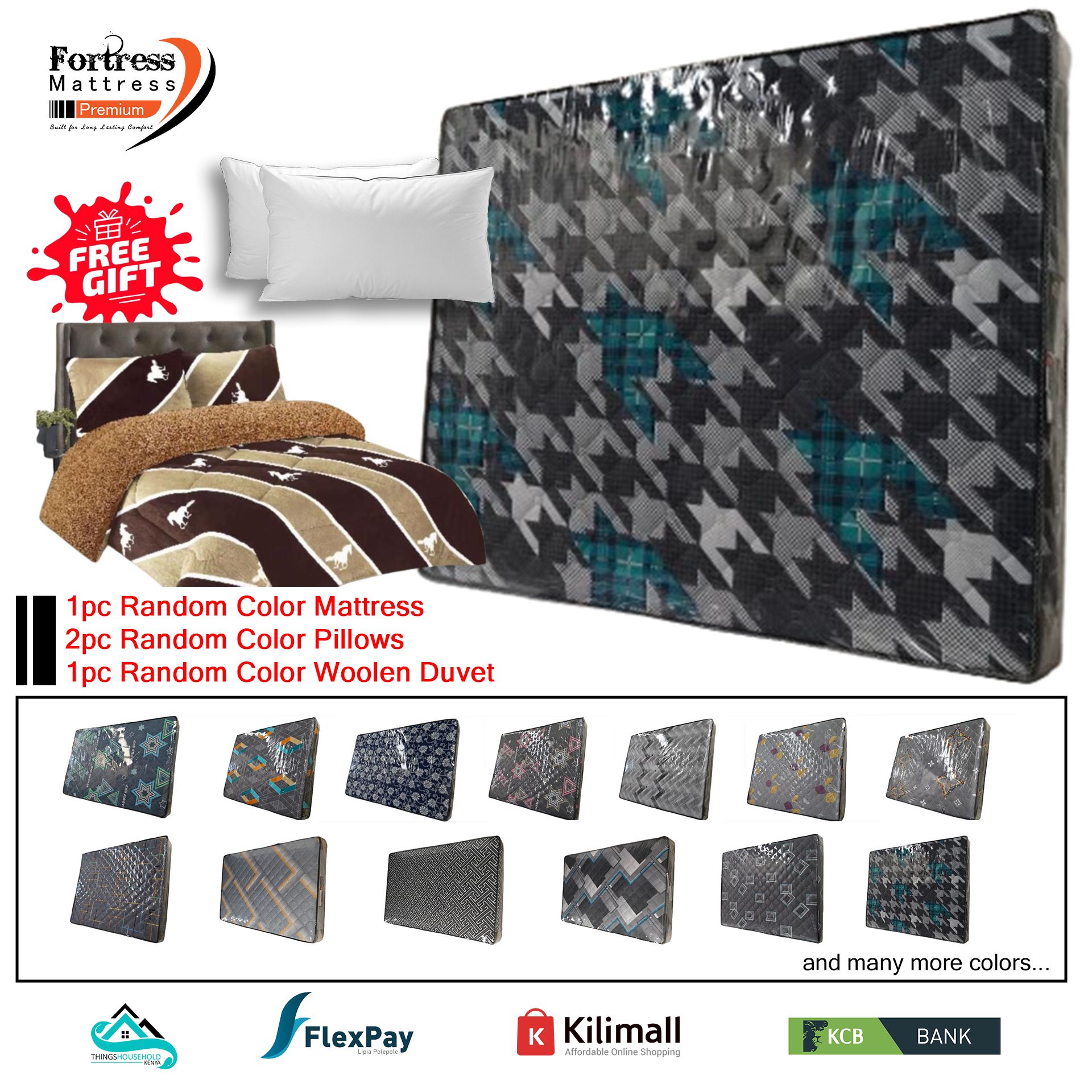 5x6ft Fortress Premium Mattress [Random Color Dispatch] - Orthopedic - Long Lasting - High Density- High Quality - Quilted Mattress + 2pc Free Gift Pillows + 1pc Random Color Woolen Duvet
