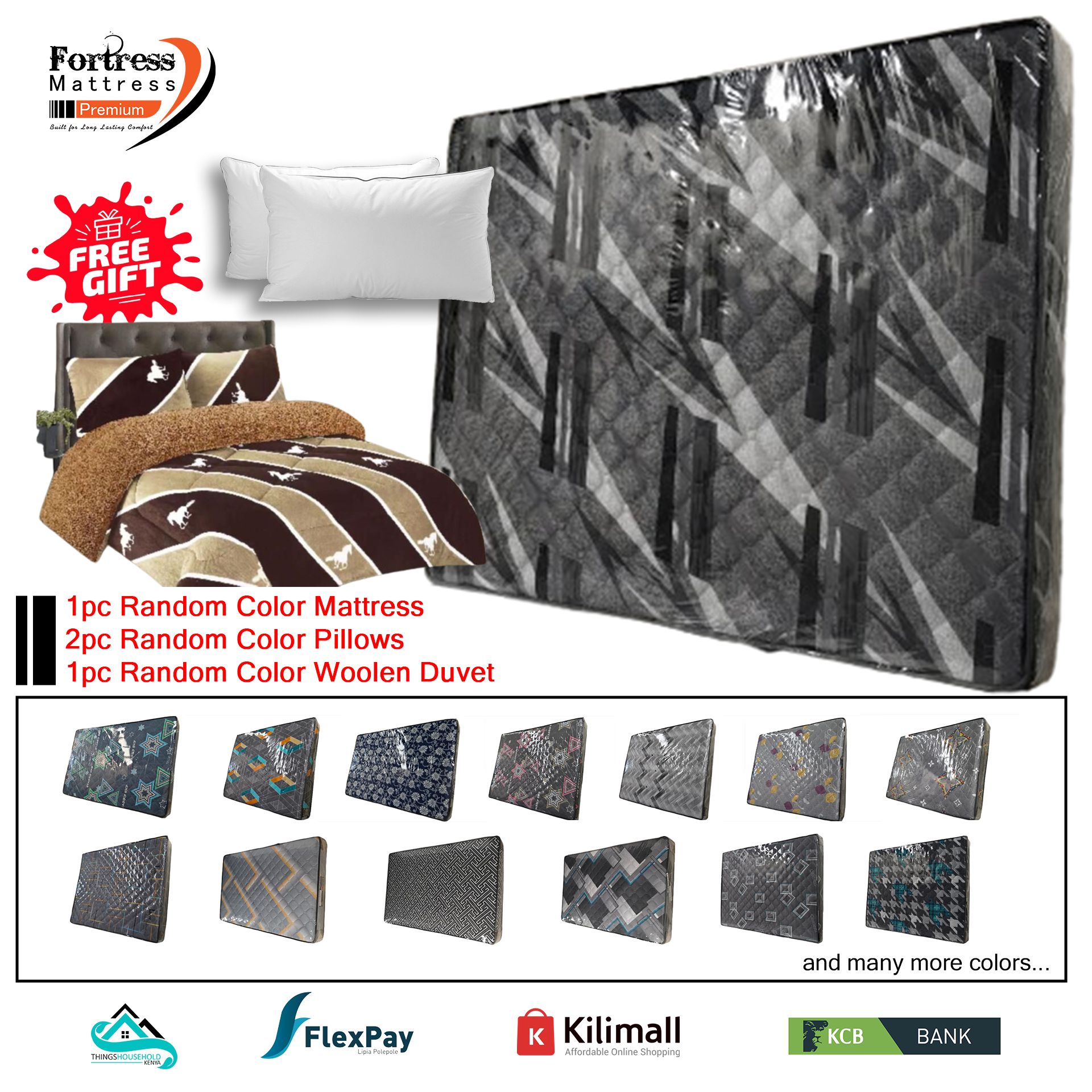 6x6ft Fortress Premium Mattress [Random Color Dispatch] - Orthopedic - Long Lasting - High Density- High Quality - Quilted Mattress + 2pc Free Gift Pillows + 1pc Random Color Woolen Duvet