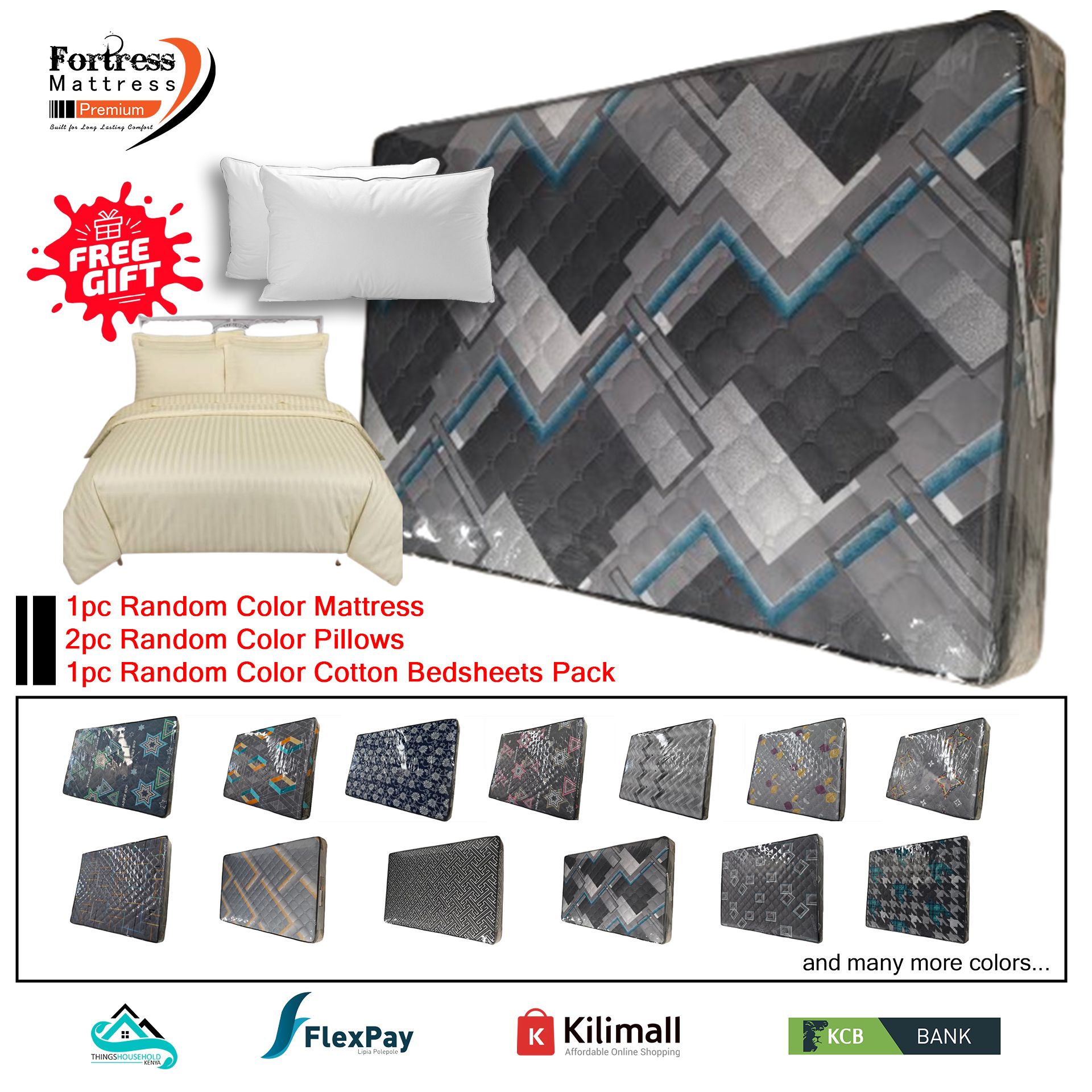 4x6ft Fortress Premium Mattress [Random Color Dispatch] - Orthopedic - Long Lasting - High Density- High Quality - Quilted Mattress + 2pc Free Gift Pillows + 1pc Random Color Bedsheets Pack