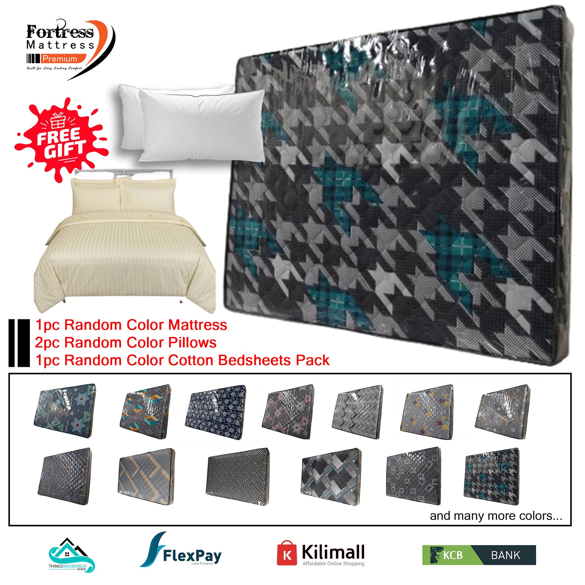 5x6ft Fortress Premium Mattress [Random Color Dispatch] - Orthopedic - Long Lasting - High Density- High Quality - Quilted Mattress + 2pc Free Gift Pillows + 1pc Random Color Bedsheets Pack