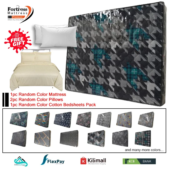 5x6ft Fortress Premium Mattress [Random Color Dispatch] - Orthopedic - Long Lasting - High Density- High Quality - Quilted Mattress + 2pc Free Gift Pillows + 1pc Random Color Bedsheets Pack