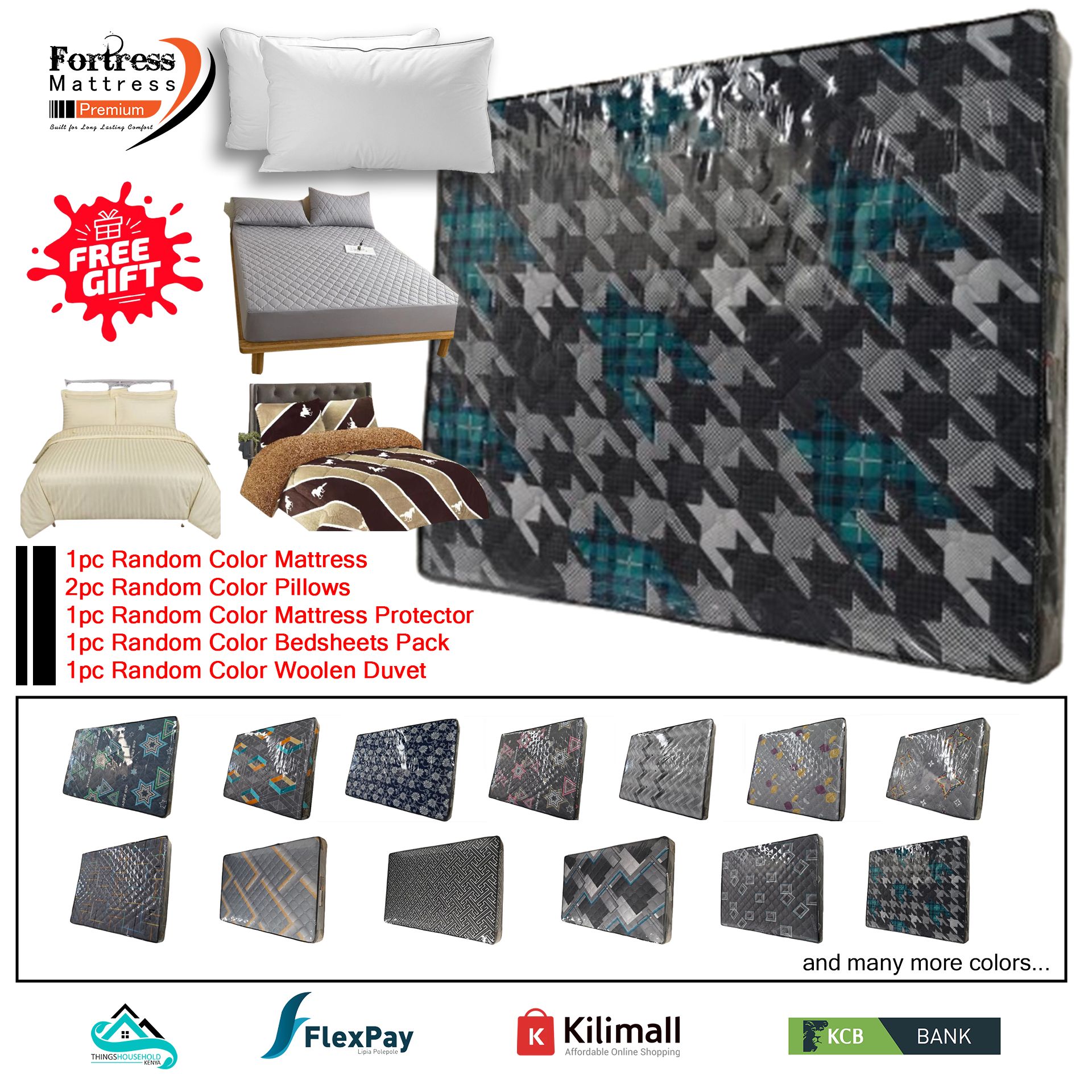 5x6ft Fortress Premium Mattress [Random Color Dispatch] - Orthopedic - Long Lasting - High Density- High Quality - Quilted Mattress + 2pc Free Gift Pillows + Mattress Protector+Bedsheets+Woolen Duvet