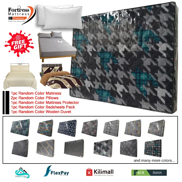 5x6ft Fortress Premium Mattress [Random Color Dispatch] - Orthopedic - Long Lasting - High Density- High Quality - Quilted Mattress + 2pc Free Gift Pillows + Mattress Protector+Bedsheets+Woolen Duvet