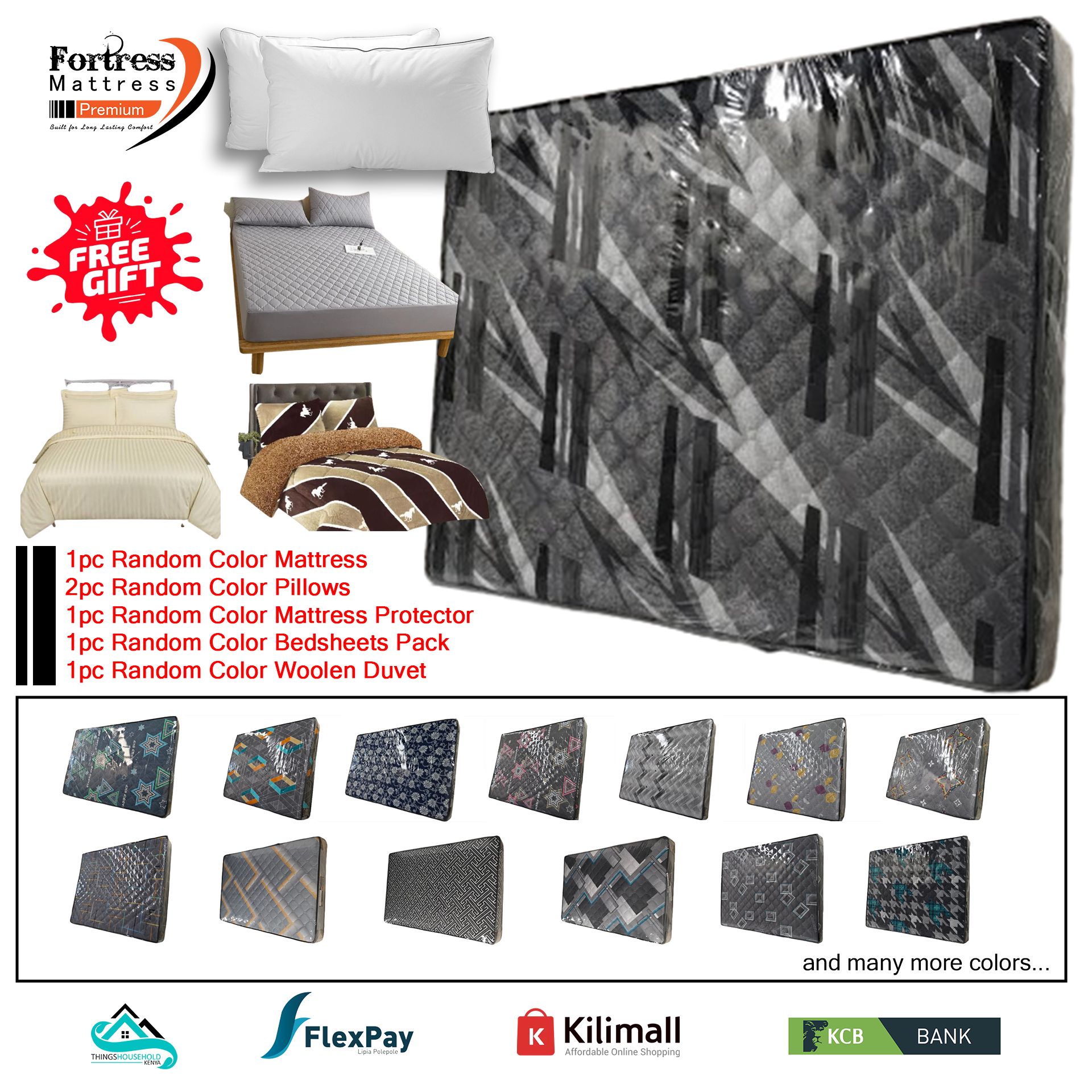 6x6ft Fortress Premium Mattress [Random Color Dispatch] - Orthopedic - Long Lasting - High Density- High Quality - Quilted Mattress + 2pc Free Gift Pillows + Mattress Protector+Bedsheets+Woolen Duvet