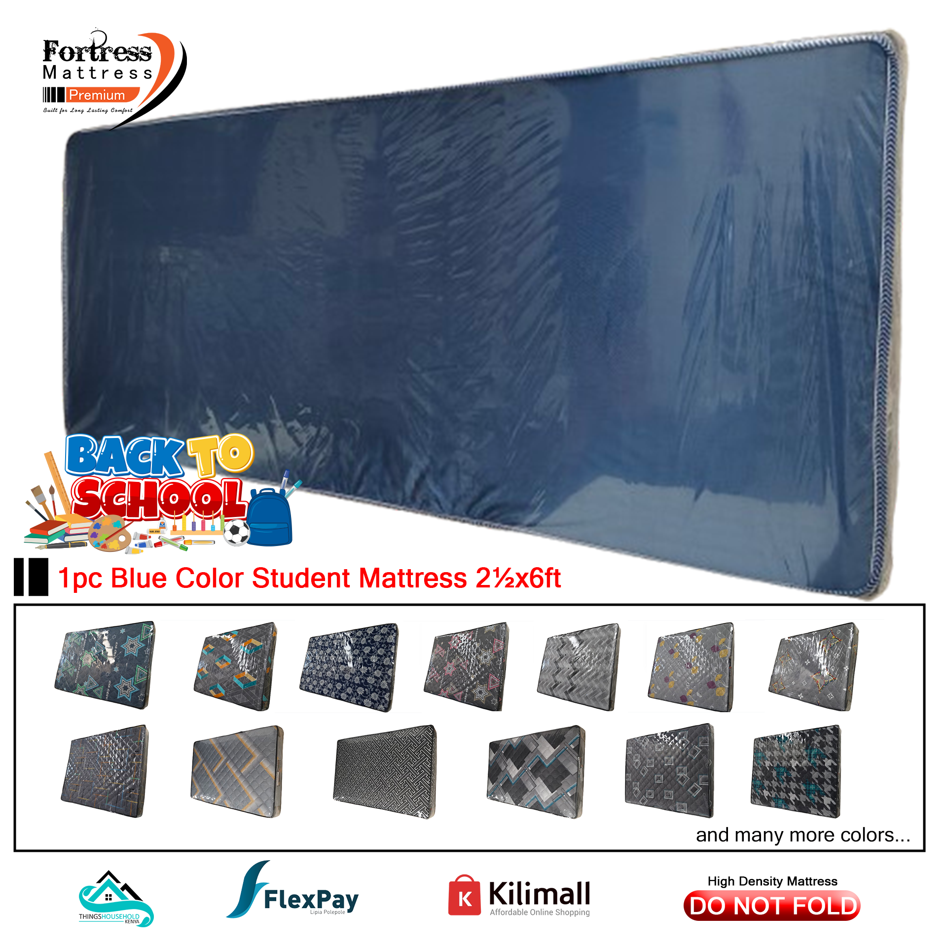 2½x6ft Student School or Guest Mattress High Density (Blue Color) - Long Lasting - High Density - High Quality - Orthopedic - Blue Furnished Mattress