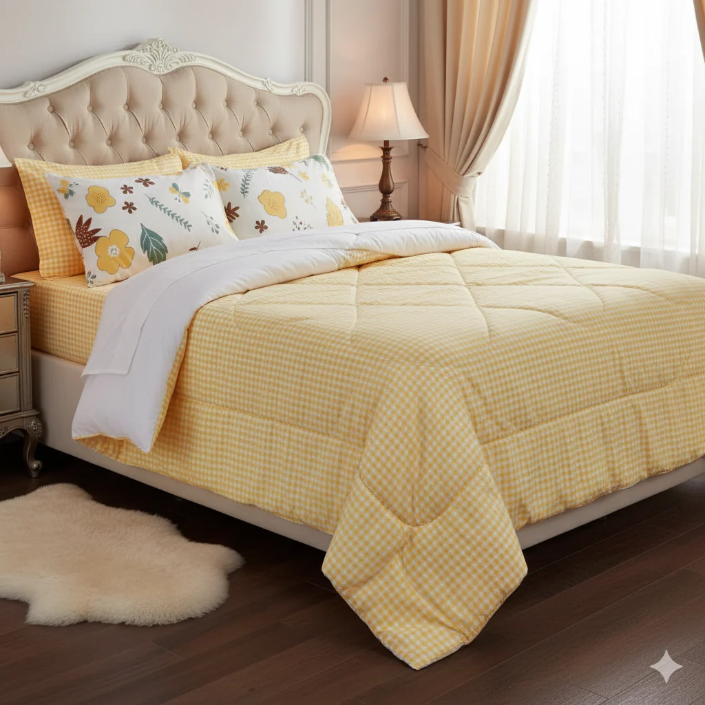 4pcs Set of Luxury Cotton Microfiber Duvet Blanket Set Quilted Random Color (1pc Duvet Blanket, 2pc Pillowcases, 1pc Bedsheet) High Quality Quilted Random Color Bedding Set