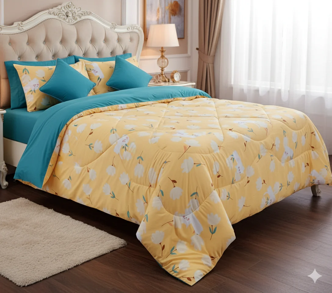 4pcs Set of Luxury Cotton Microfiber Duvet Blanket Set Quilted Random Color (1pc Duvet Blanket, 2pc Pillowcases, 1pc Bedsheet) High Quality Quilted Random Color Bedding Set