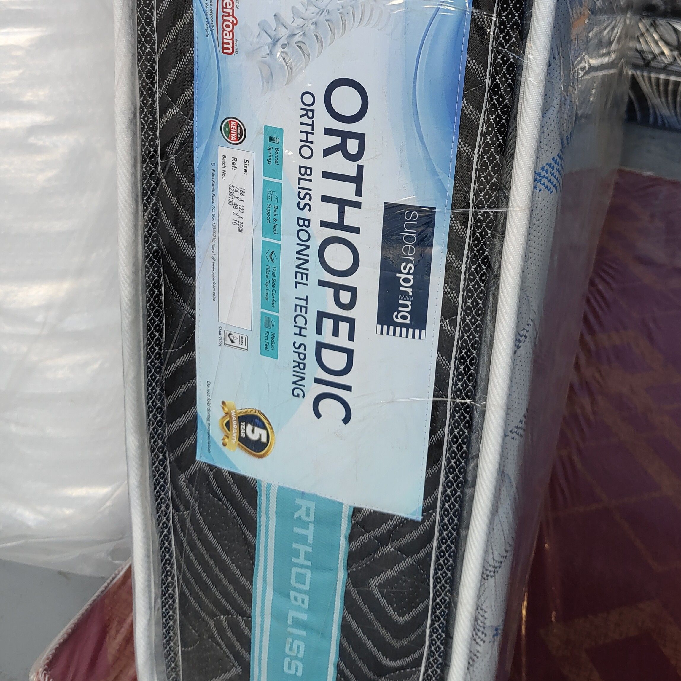 OrthoBliss Spring Mattress 12-Inch Random Color Dispatch Bonnel Spring Orthopedic with Double Pillow Top 5-Year Warranty