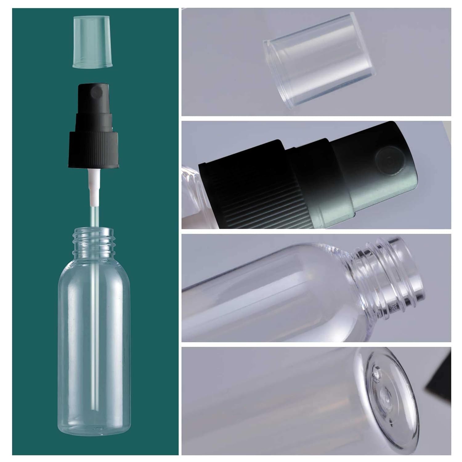 OFFER!!! 50ml Empty Plastic Transparent Refillable Fine Mist Spray Bottle/Atomizer spray bottle/perfume travelling bottle/Mist Pump and Cap, for Home/Travel/Beauty/Makeup/Sanitizer