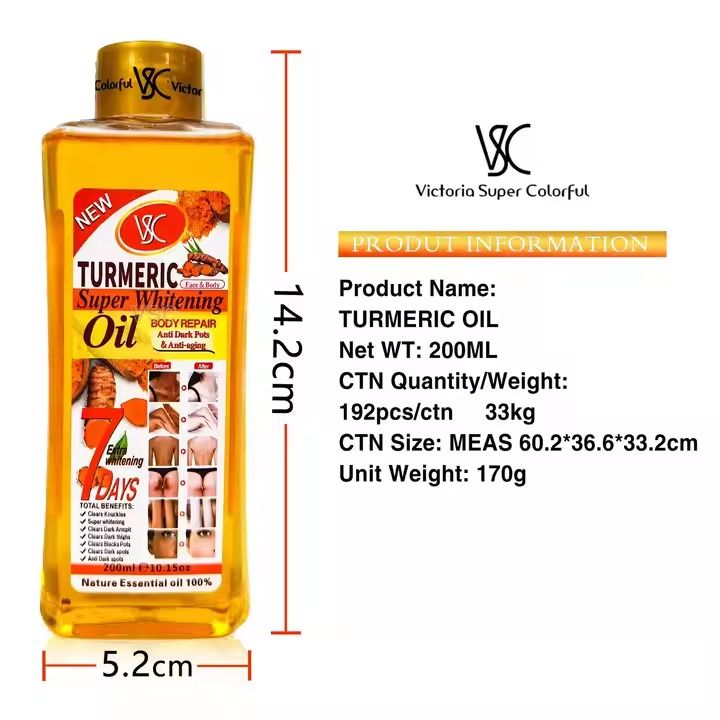 Top Quality Hot Sell Tumeric Oil for Skin Lightening 200ml Gold Whitening Body Turmeric Super Whitening Oil