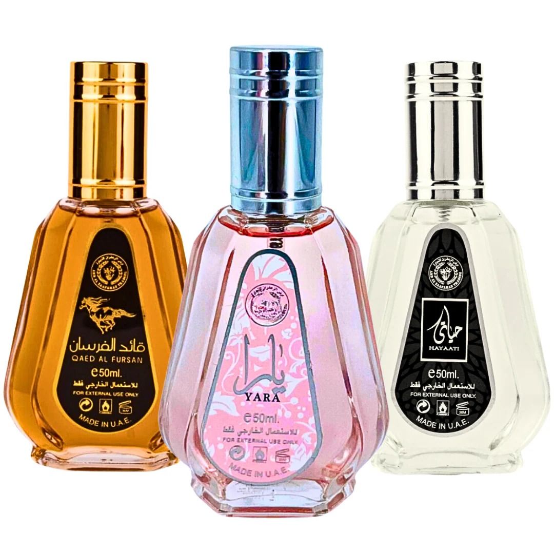 Yara, Qaed Al Fursan & Hayaati - EDP 50ML (1.7 OZ) by Ard Al Zaafaran, MINI (Travel Size) Perfumes Collection, Perfumes for Men & Women. (ICONIC BUNDLE)