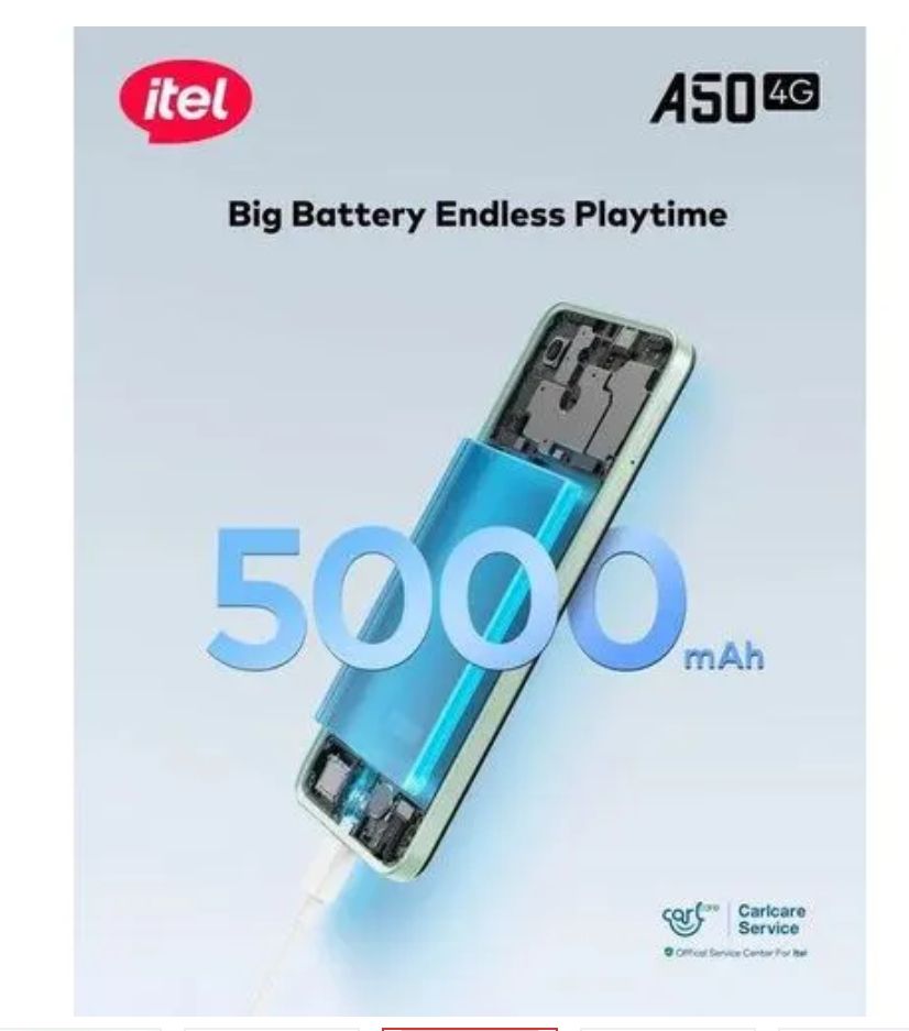 [Anniversarry Sale] Itel A50 64GB+(2+4)6GB RAM 6.6" Screen Phone Dual SIM 8MP+5MP Camera 5000mAh Baterry Fingerprint And Face Unlock Smart Phones