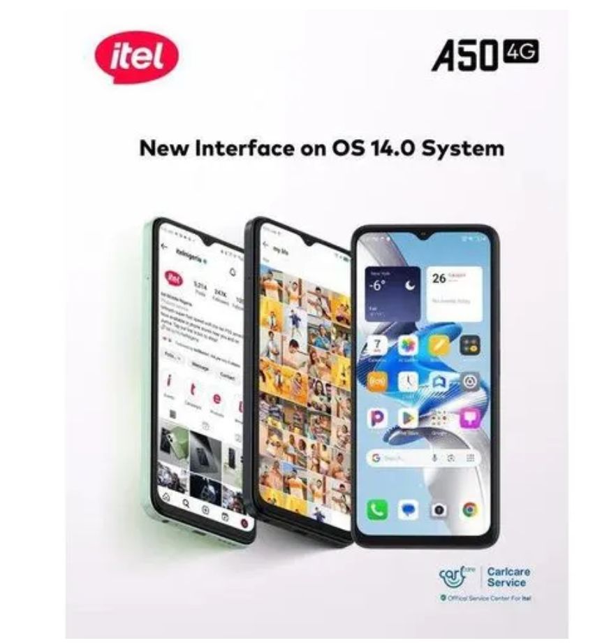 [Anniversarry Sale] Itel A50 64GB+(2+4)6GB RAM 6.6" Screen Phone Dual SIM 8MP+5MP Camera 5000mAh Baterry Fingerprint And Face Unlock Smart Phones