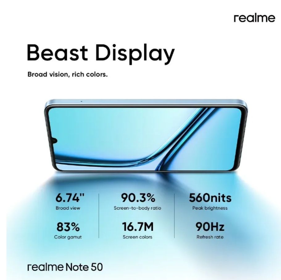 [Anniversary Sale] Brand New Realme Note 50 64GB ROM +3GB RAM 6.74" 90Hz Type-C 3-Card Slot Ultra Slim Side Fingerprint Smart Phones phone