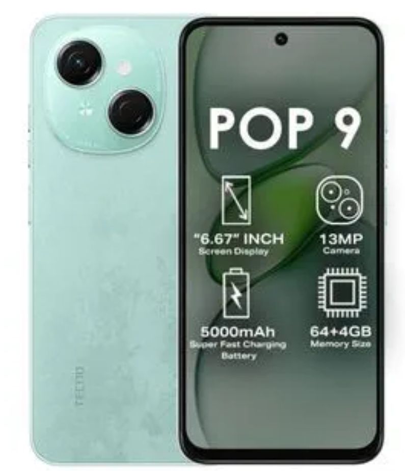 TECNO POP 9 128GB + 6(3+3)GB 4.5G Fast Network 6.6" 120Hz Phone Dual Speakers IP54 Waterproof 13MP 5000mAh Type-C Android 14 Dual SIM Smart Phones Side Fingerprint Phones