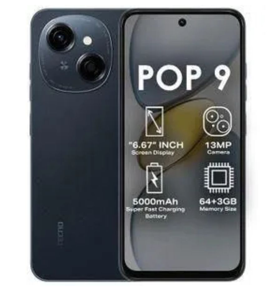 TECNO POP 9 128GB + 6(3+3)GB 4.5G Fast Network 6.6" 120Hz Phone Dual Speakers IP54 Waterproof 13MP 5000mAh Type-C Android 14 Dual SIM Smart Phones Side Fingerprint Phones