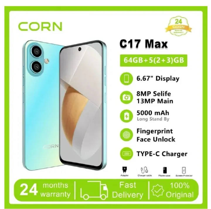 [NEW ARRIVAL] CORN C17 MAX 64GB + 5GB (3+2)GB 6.67'' HD Hole screen 5000mAh Battery 3G network 13MP ultra camera 8MP AL camera octa-core Android Dual speaker side-fingerprint smartphone