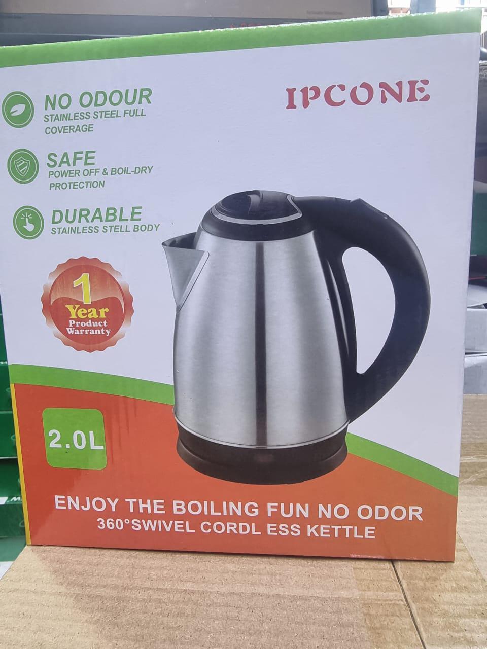 Ipcone 2.0L Cordless Electric Kettle – Fast Boil, Auto Shut-Off, Stainless Steel, 1500W