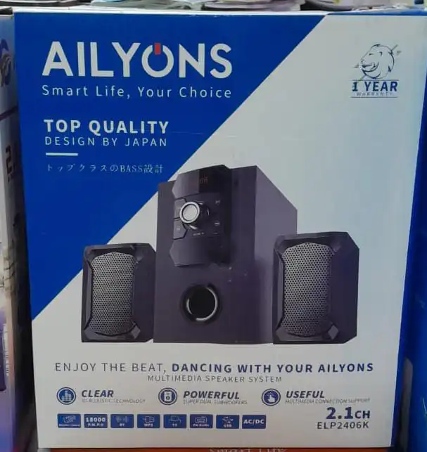 ilyons ELP2406K 2.1CH Subwoofer Speaker System – Deep Bass, Remote Control, Black