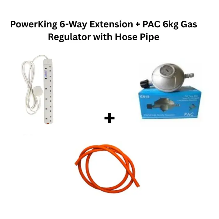 PowerKing 6-Way Extension Socket – 3M Cable+PAC 6kg Gas Regulator + FREE 1.5M Hose Pipe