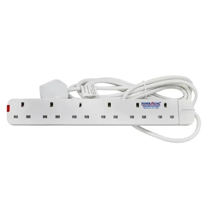 Power King 6-Way Heavy-Duty Extension Socket – Surge Protector, 3M Cable, Heat-Resistant ABS, Safety Shutters
