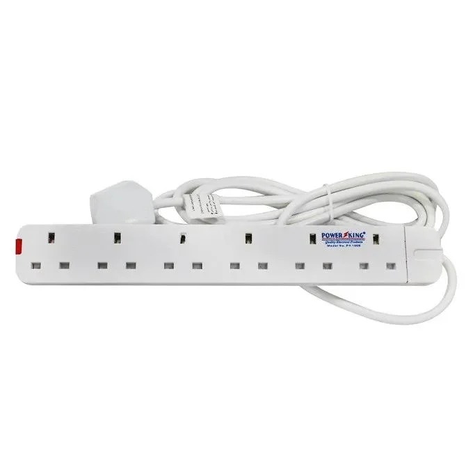 Power King 6-Way Heavy-Duty Extension Socket – Surge Protector, 3M Cable, Heat-Resistant ABS, Safety Shutters