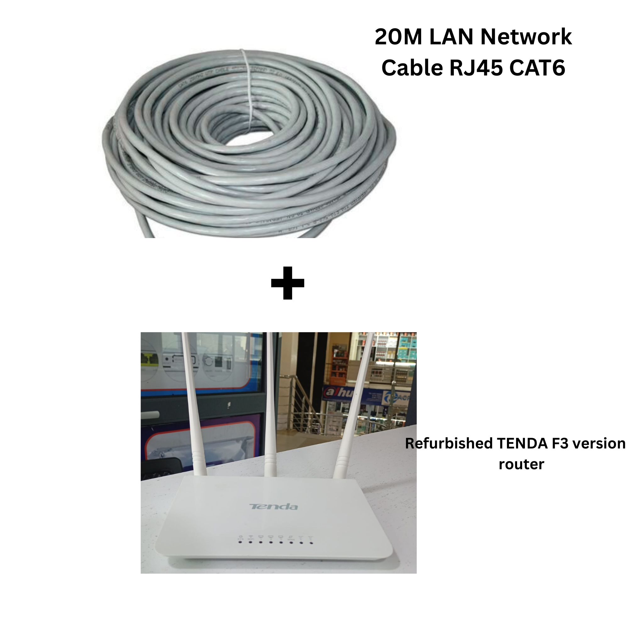 Refurbished TENDA F3 v3 Router + 20M CAT6 LAN Cable | High-Speed WiFi & Stable Wired Connection