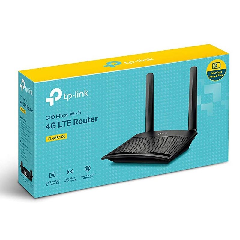 TP-Link TL-MR100 4G LTE Wireless Router | 300Mbps Wi-Fi Speed | SIM Slot | Up to 32 Devices | Dual Antennas | Plug & Play Internet for Home, Office & Remote Work