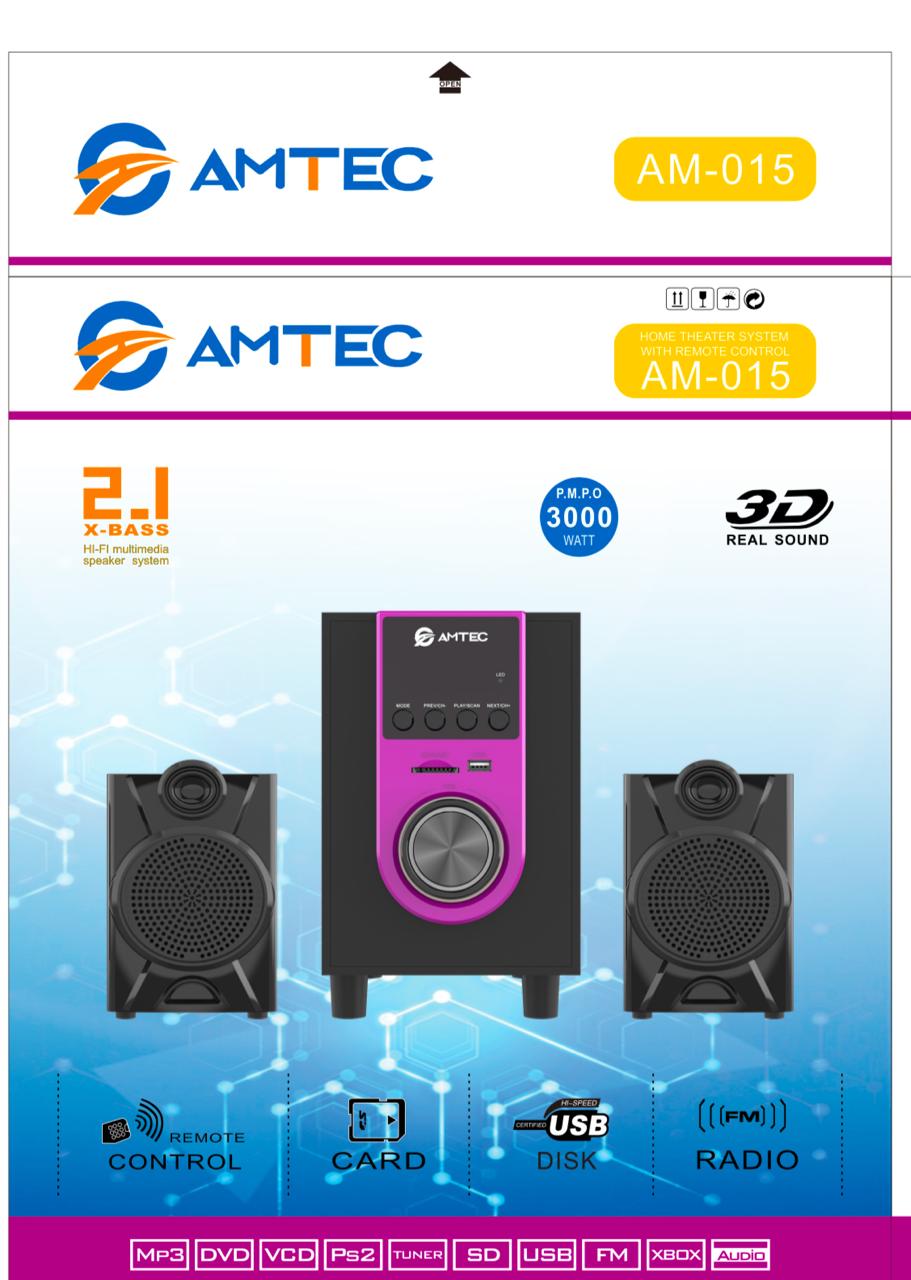 Amtec AM-015 2.1CH 4000W Active Subwoofer Speaker System – Bluetooth, USB/SD/FM, Hi-Fi Home Theater Sound