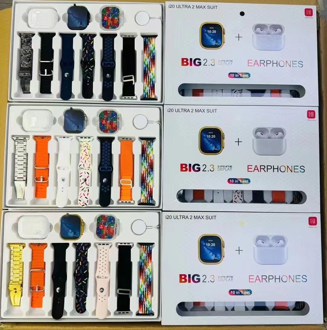 I20 Ultra 2 Max Suit Smart Watch Bundle – 2 Watches + Pods + 7 Straps | 2.3" HD Display | Fitness Tracker | Bluetooth Call | Stylish Gift Set for Him & Her | Long Battery Life