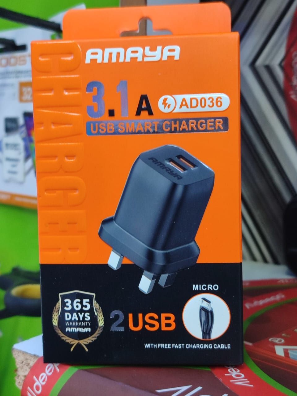 Amaya AD036 Type B Wall Charger – Dual USB 3.1A Fast Charging Adapter with Type-B Cable – Compact, Durable, Safe – Ideal for Smartphones, Tablets, and USB Devices – Travel-Friendly Design
