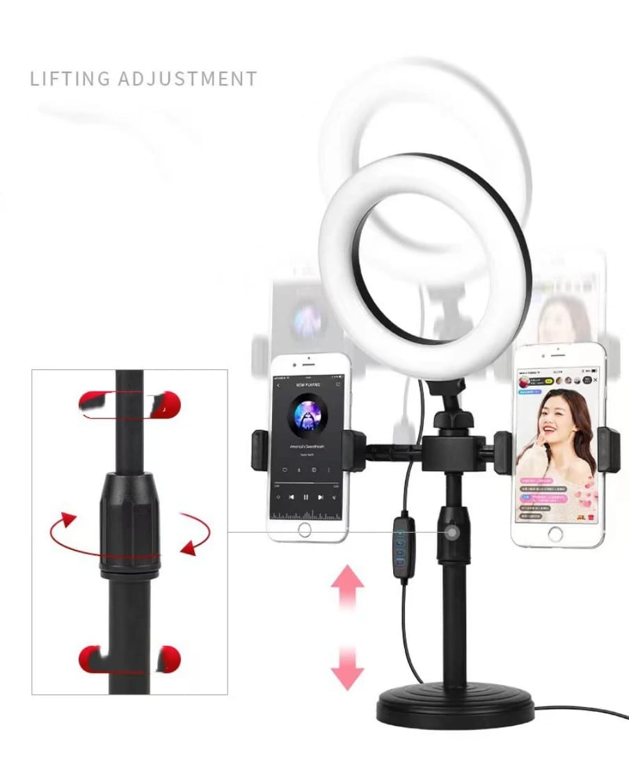 6 Inch LED Selfie Ring Light | 3 Lighting Modes | Adjustable Brightness | Dual Phone Holder | Portable & Durable | Makeup, Vlogging, Live Streaming, Video Recording