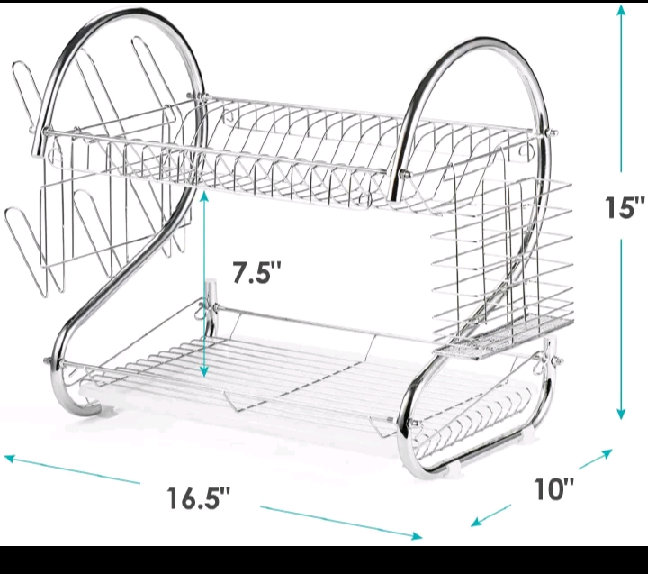 JP 2- Layer Stainless Steel Dish Rack With Drain Board  and Culterly Holder For Quick Untensils Drying Kitchen Storage Also holds glasses  plates and other untensils to have a well organized kitchen