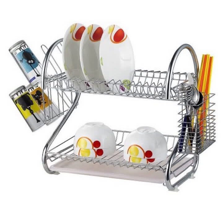 JP 2- Layer Stainless Steel Dish Rack With Drain Board  and Culterly Holder For Quick Untensils Drying Kitchen Storage Also holds glasses  plates and other untensils to have a well organized kitchen