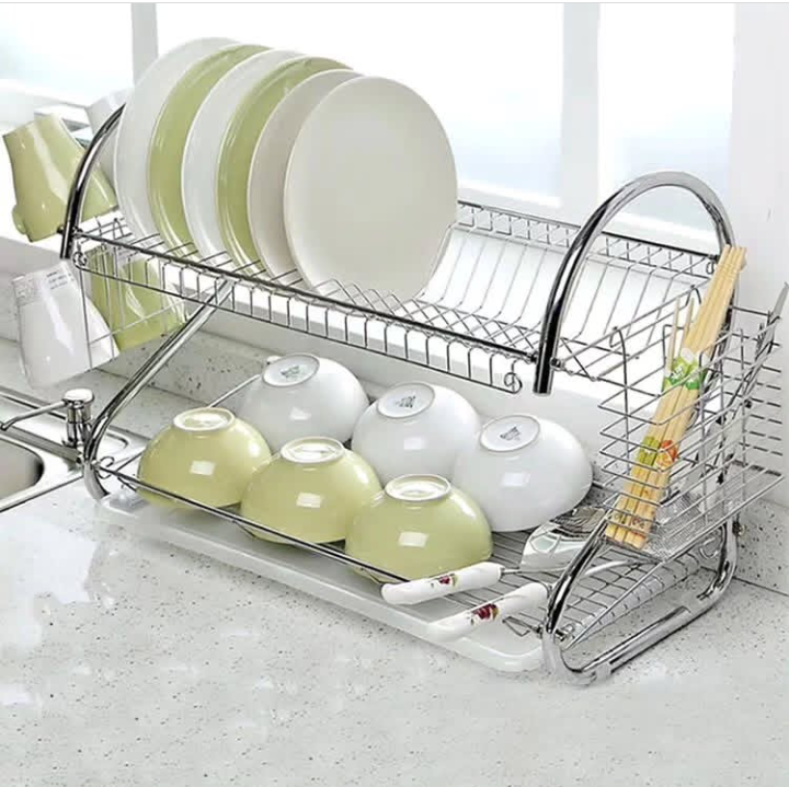 JP 2- Layer Stainless Steel Dish Rack With Drain Board  and Culterly Holder For Quick Untensils Drying Kitchen Storage Also holds glasses  plates and other untensils to have a well organized kitchen