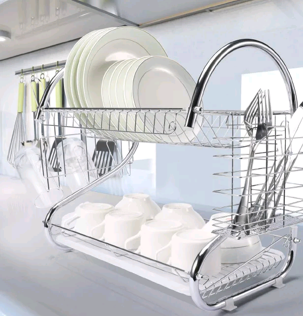 JP 2- Layer Stainless Steel Dish Rack With Drain Board  and Culterly Holder For Quick Untensils Drying Kitchen Storage Also holds glasses  plates and other untensils to have a well organized kitchen