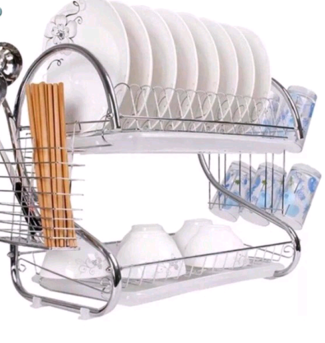 JP 2- Layer Stainless Steel Dish Rack With Drain Board  and Culterly Holder For Quick Untensils Drying Kitchen Storage Also holds glasses  plates and other untensils to have a well organized kitchen