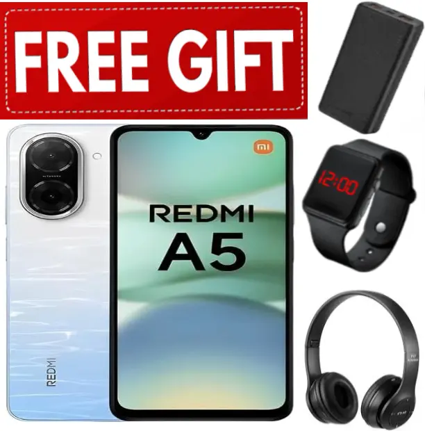 LIMITED OFFERS!!! Xiaomi Redmi A5 6.88" - 4/3GB + 128/64GB, Dual SIM ,32MP  camera5200mAh battery , Side fingerprint sensor , USB Type-C- SmartPhone+L.E.D WATCH+HEADPHONES+POWERBANK