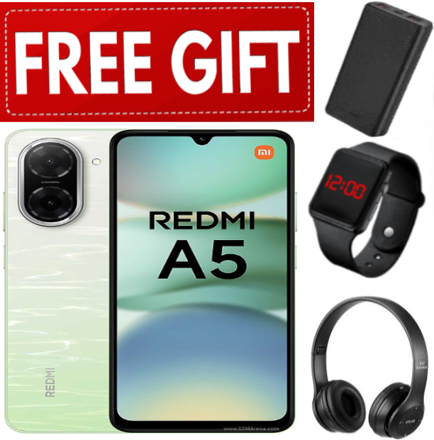 LIMITED OFFERS!!! Xiaomi Redmi A5 6.88" - 4/3GB + 128/64GB, Dual SIM ,32MP  camera5200mAh battery , Side fingerprint sensor , USB Type-C- SmartPhone+L.E.D WATCH+HEADPHONES+POWERBANK