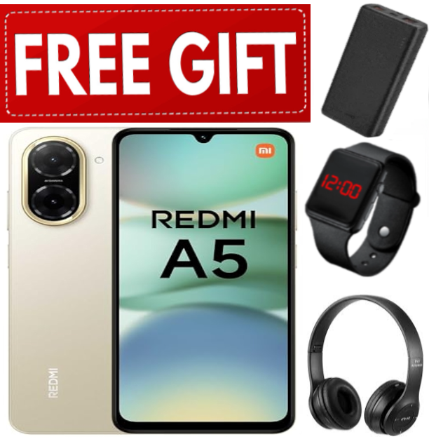 LIMITED OFFERS!!! Xiaomi Redmi A5 6.88" - 4/3GB + 128/64GB, Dual SIM ,32MP  camera5200mAh battery , Side fingerprint sensor , USB Type-C- SmartPhone+L.E.D WATCH+HEADPHONES+POWERBANK