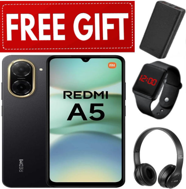 LIMITED OFFERS!!! Xiaomi Redmi A5 6.88" - 4/3GB + 128/64GB, Dual SIM ,32MP  camera5200mAh battery , Side fingerprint sensor , USB Type-C- SmartPhone+L.E.D WATCH+HEADPHONES+POWERBANK