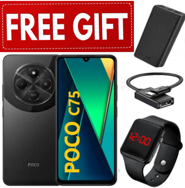 DISCOUNTED OFFERS!!!BRAND NEW XIAOMI Poco C75 6GB+128GB 6.88" 120Hz Display 50MP Camera 5160mAh Battery Fast charge fingerprint Unlock Smart Phones+ POWERBANK+OTG CABLE+LED WATCH