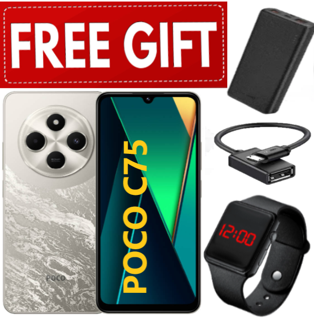 DISCOUNTED OFFERS!!!BRAND NEW XIAOMI Poco C75 6GB+128GB 6.88" 120Hz Display 50MP Camera 5160mAh Battery Fast charge fingerprint Unlock Smart Phones+ POWERBANK+OTG CABLE+LED WATCH