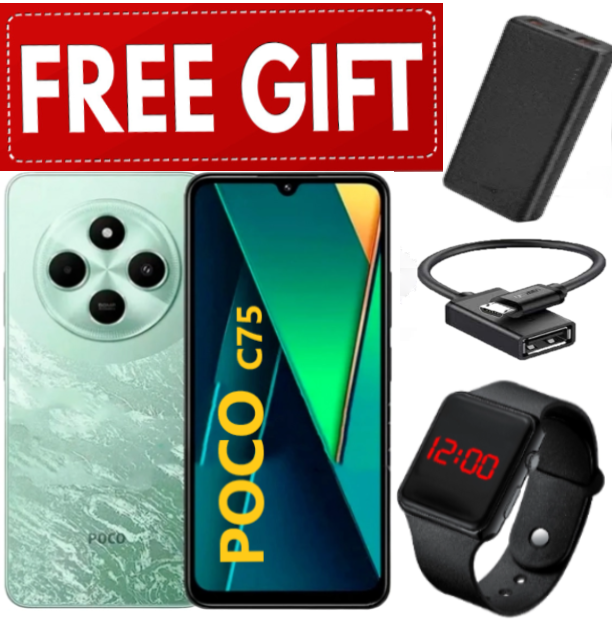 DISCOUNTED OFFERS!!!BRAND NEW XIAOMI Poco C75 6GB+128GB 6.88" 120Hz Display 50MP Camera 5160mAh Battery Fast charge fingerprint Unlock Smart Phones+ POWERBANK+OTG CABLE+LED WATCH