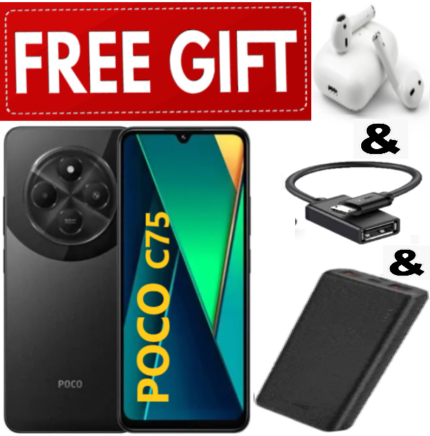 DISCOUNTED OFFERS!!!BRAND NEW XIAOMI Poco C75 6GB+128GB 6.88" 120Hz Display 50MP Camera 5160mAh Battery Fast charge fingerprint Unlock Smart Phones+ EARPODS+OTG CABLE+POWERBANK