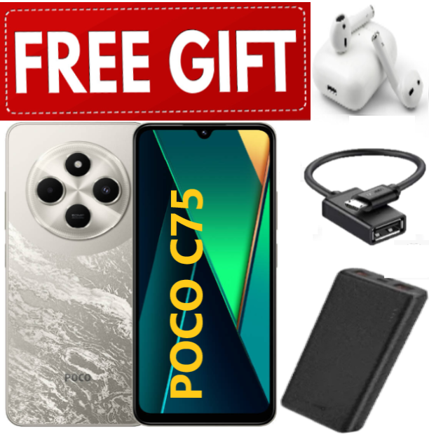 DISCOUNTED OFFERS!!!BRAND NEW XIAOMI Poco C75 6GB+128GB 6.88" 120Hz Display 50MP Camera 5160mAh Battery Fast charge fingerprint Unlock Smart Phones+ EARPODS+OTG CABLE+POWERBANK