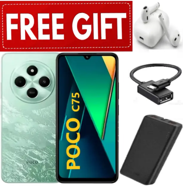 DISCOUNTED OFFERS!!!BRAND NEW XIAOMI Poco C75 6GB+128GB 6.88" 120Hz Display 50MP Camera 5160mAh Battery Fast charge fingerprint Unlock Smart Phones+ EARPODS+OTG CABLE+POWERBANK
