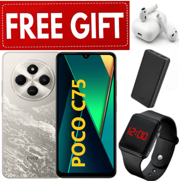 DISCOUNTED OFFERS!!!BRAND NEW XIAOMI Poco C75 6GB+128GB 6.88" 120Hz Display 50MP Camera 5160mAh Battery Fast charge fingerprint Unlock Smart Phones+ EARPODS+LED WATCH+POWERBANK